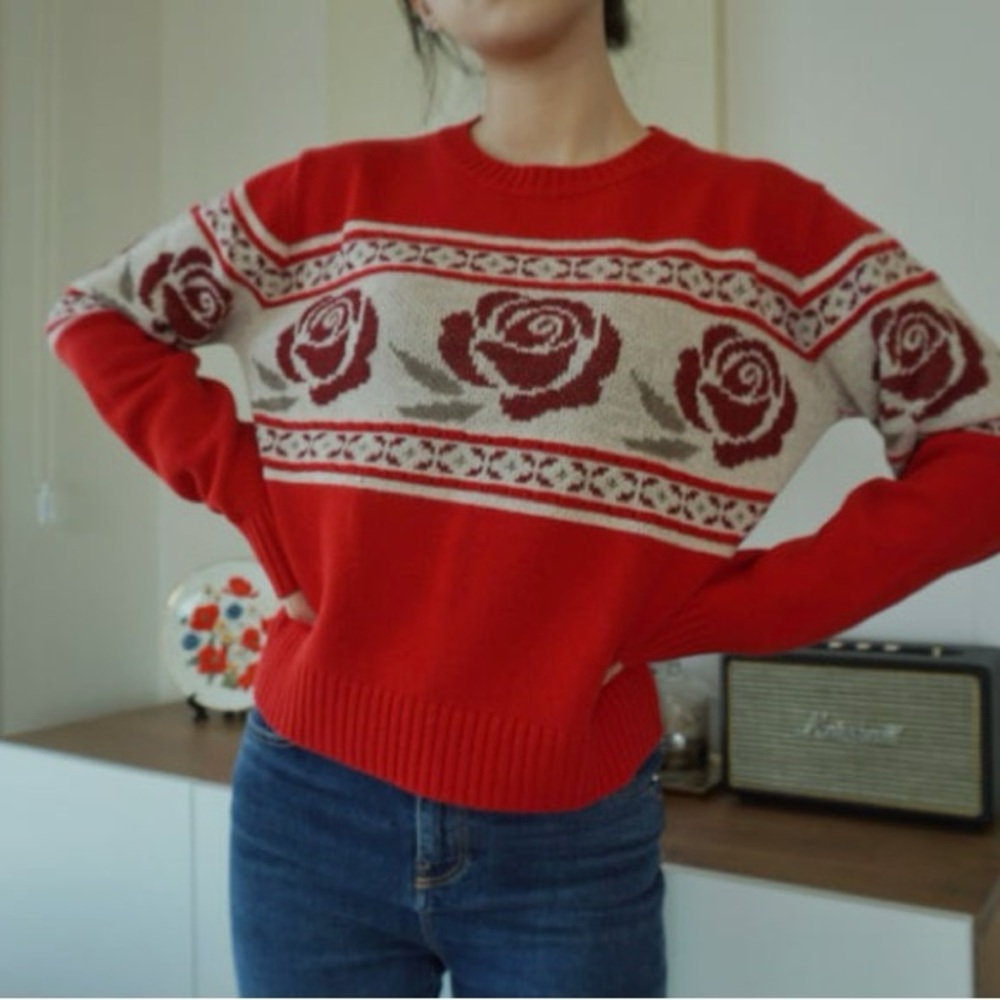 Rouje Red and Cream Rose Sweater Roberto